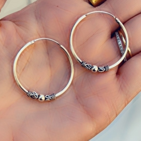 Sterling Silver Bali Hoops 30mm - Picture 4 of 5